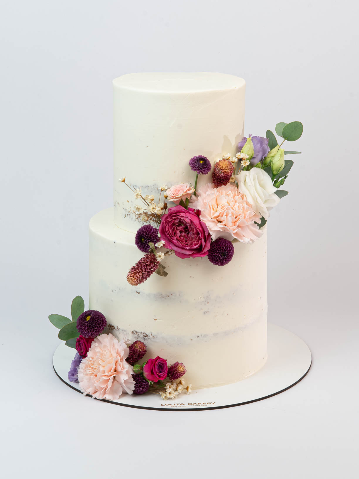 Tarta de boda semi naked con flores naturales personalizables - Lolita Bakery