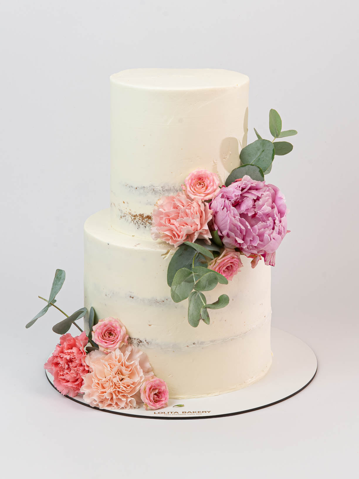 Tarta de boda semi naked con flores naturales personalizables - Lolita Bakery