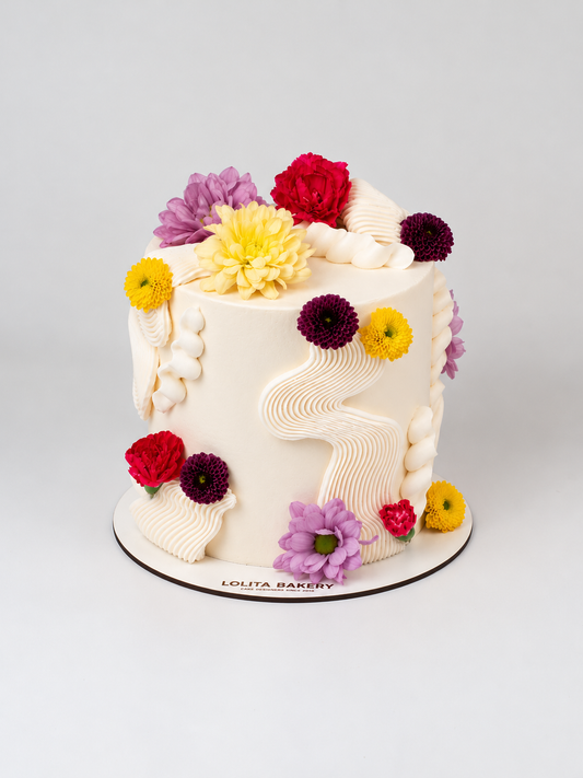 Pastel Flores de Colores- Blanco - Lolita Bakery