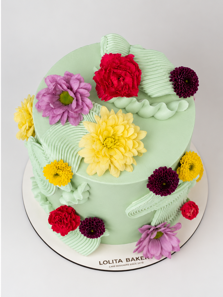 Pastel Flores de Colores- Verde - Lolita Bakery