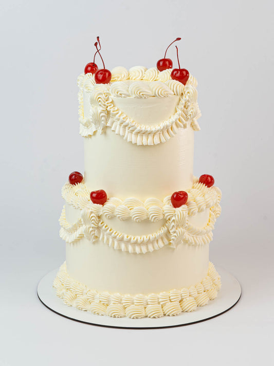 Tarta de boda vintage con cerezas