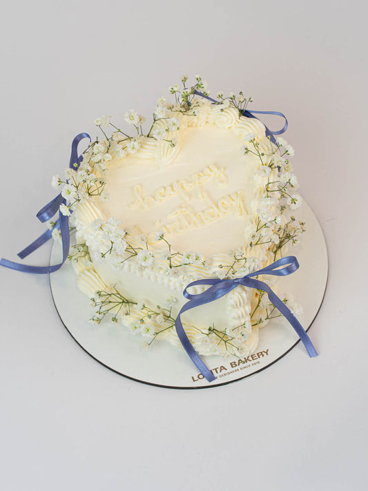 Pastel Corazón Vintage Flores y Lazos lilas - Lolita Bakery