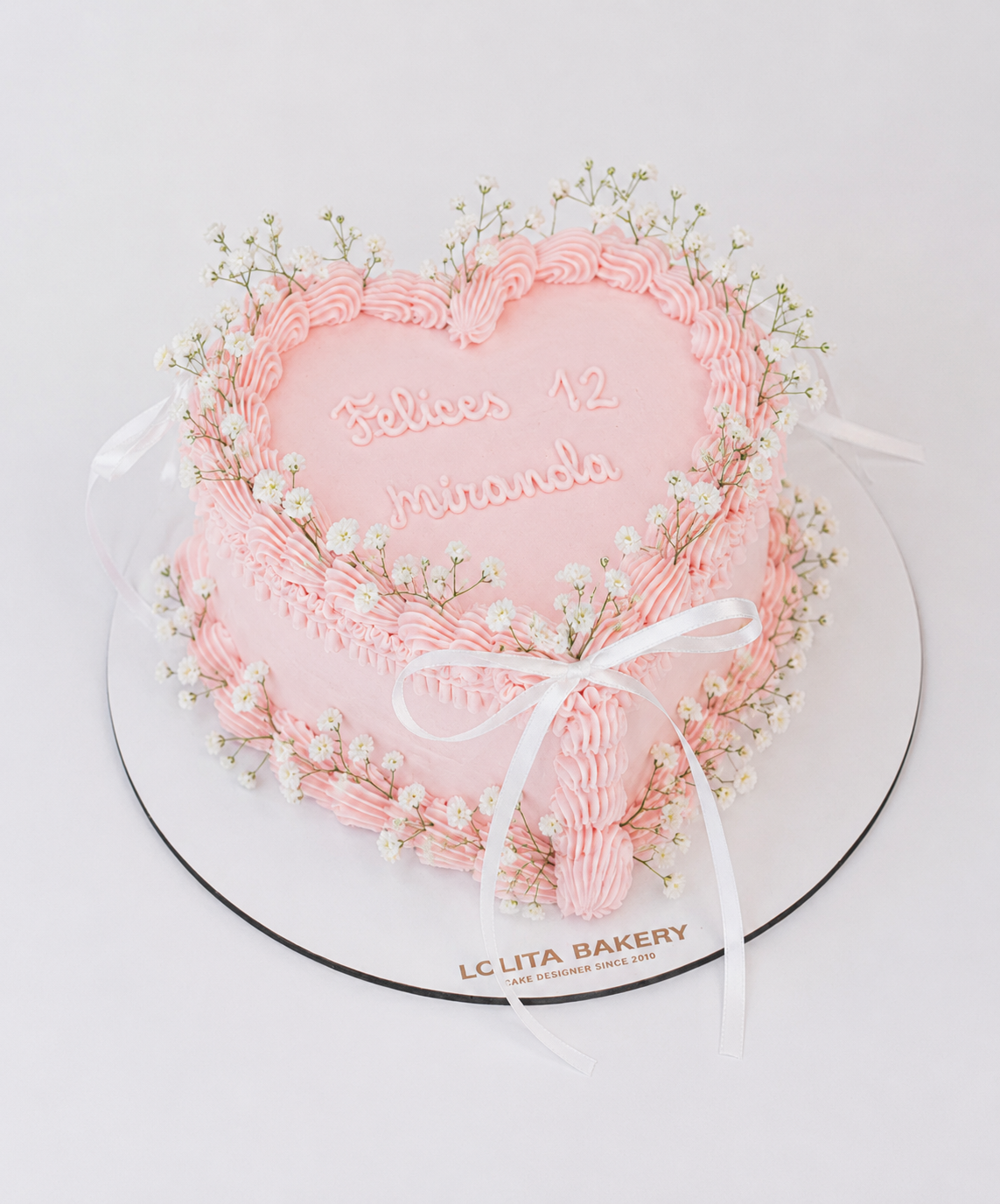Pink Vintage Heart Vegan Cake with Flowers and Bows